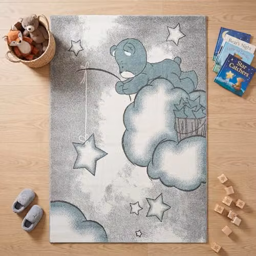 Bravich Blue Baby Bear Kids Rug, W: 160 cm, D: 230 cm, OEKO-TEX Tested Anti-Allergic Childrens Play Mat for Bedroom and Nursery – 2
