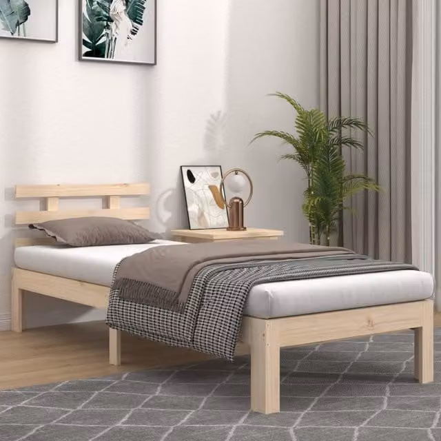 Berkfield Home Single Solid Wood Pine Bed Frame in Brown and Sand, W/D/H: 90 x 190 cm