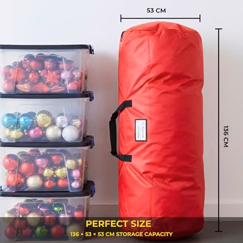 Shatchi Christmas Tree Storage Bag with Handles, Red, H 136 x W 53 x D 53 cm – 6