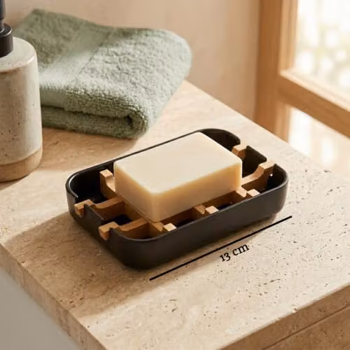 Orsina Modern Bamboo Soap Dish with Drainage and Removable Insert, Grey and Black, W: 13 cm, D: 9 cm, H: 3 cm – 2