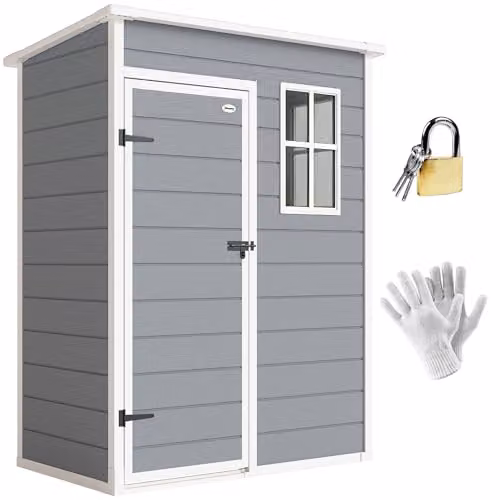 Outsunny Grey Plastic Pent Garden Shed with Floor, Window, Side Vent and Lockable Single Door