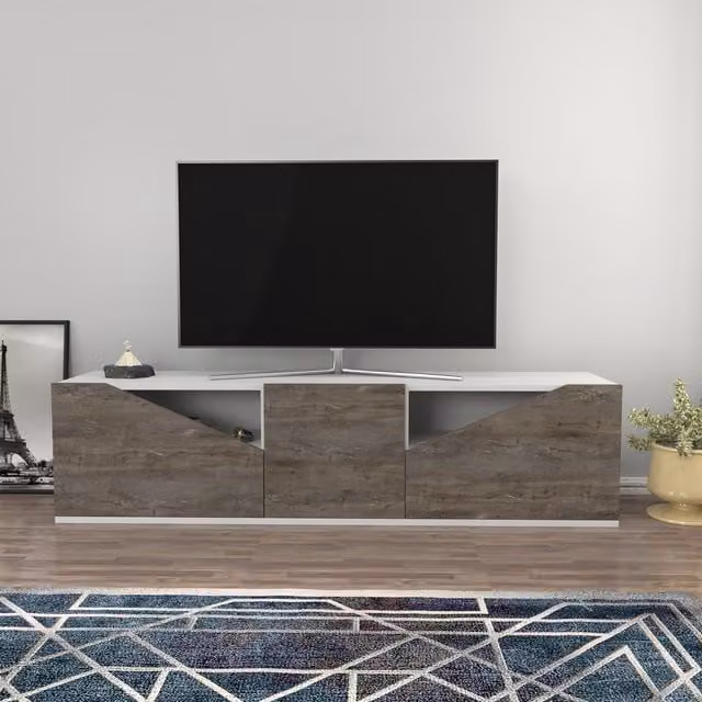 Carson Modern Geometric TV Unit in White and Black