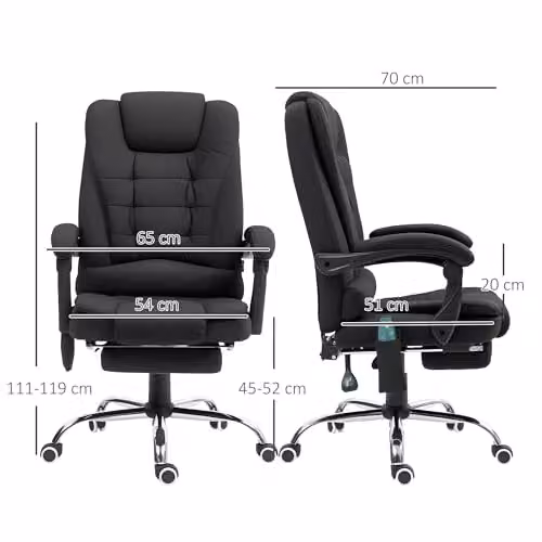 Vinsetto Heated 6-Point Vibration Massage Executive Office Chair with Footrest, Black, H 119 x W 70 x D 65 cm – 3