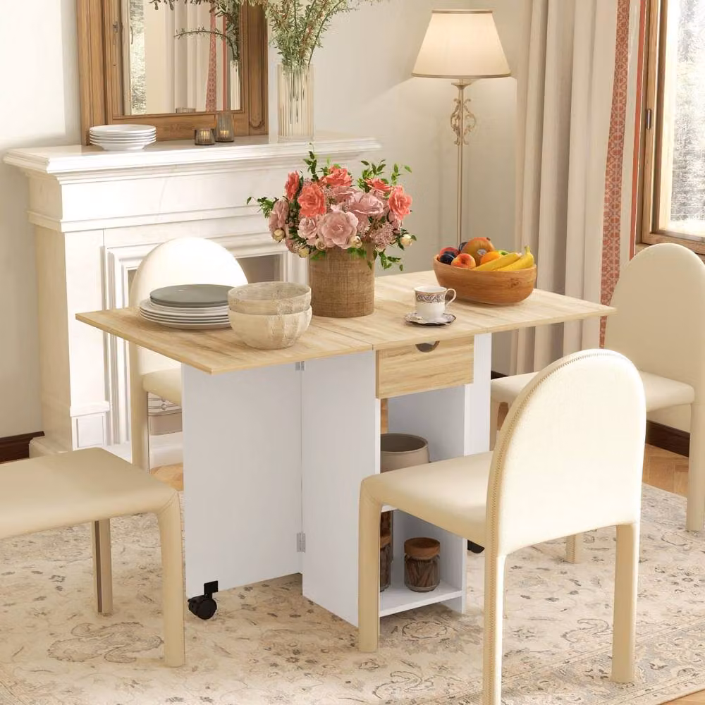 Wyld Haus Coyova Drop Leaf Dining Table in Light Oak and White, W/D/H: 120 x 72 x 75 cm – 3