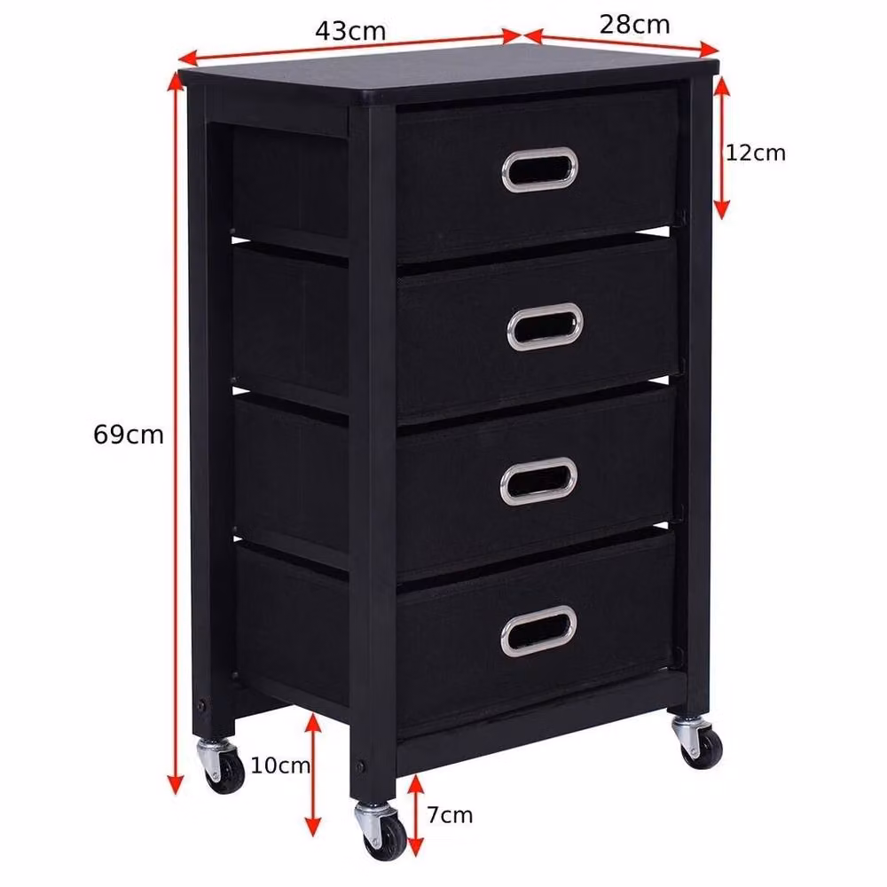 VOGREX 4-Drawer Metal Bedside Cabinet with Castors in Matt Black – 2