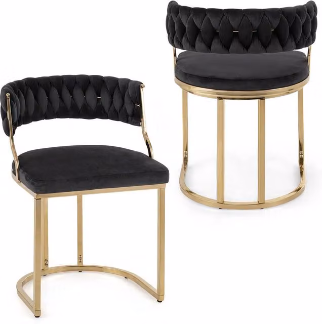 Costway Set of 2 Modern Black Velvet Upholstered Dining Chairs with Armrests