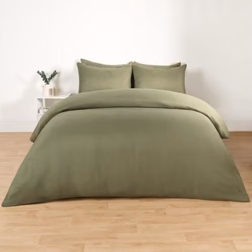OHS Plain Dyed Microfibre Duvet Cover and Pillowcase Set, Green, Duvet Cover: 200 x 200 cm, Pillowcase: 50 x 75 cm