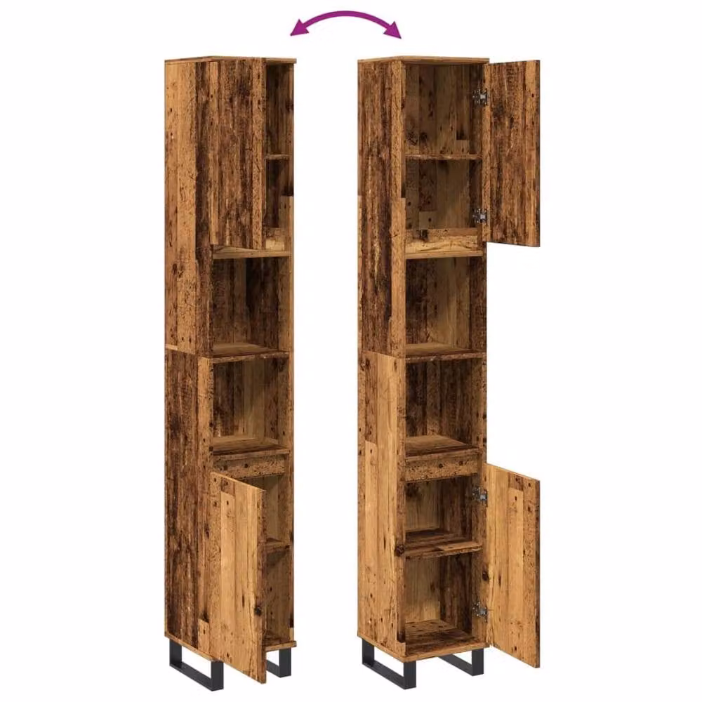 Berkfield Home Classic Bathroom Cabinet in Old Wood Brown, W/D/H: 30 x 30 x 190 cm – 3