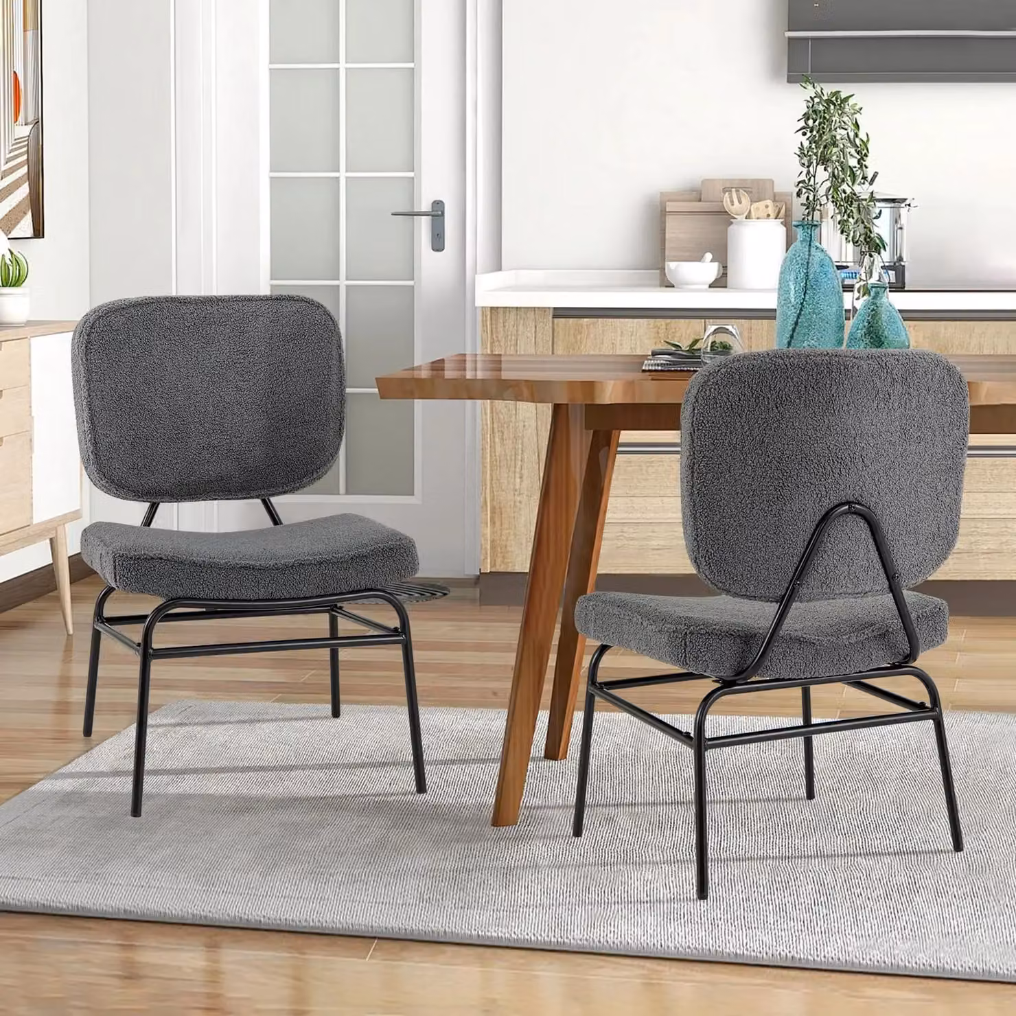 Gymax Grey Sherpa Upholstered Accent Chair with Metal Frame – 4