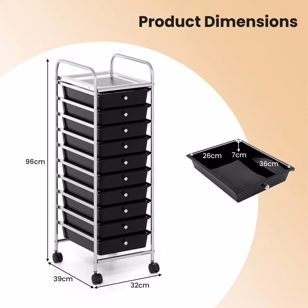 Gymax 10 Drawer Rolling Art and Craft Organizer Utility Cart in Black – 2