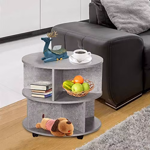 HOMCOM 2 Tier Round Coffee Table with Castors and Divided Shelves, Grey – 5