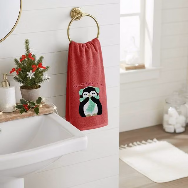 Velosso Penguins Snuggle 2 Pack Red Cotton Hand Towels