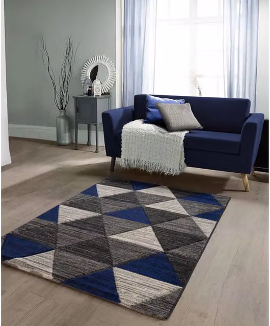 Home Republic Modern Geometric Rectangular Rug in Blue and Multicolour, W: 80 cm, L: 150 cm