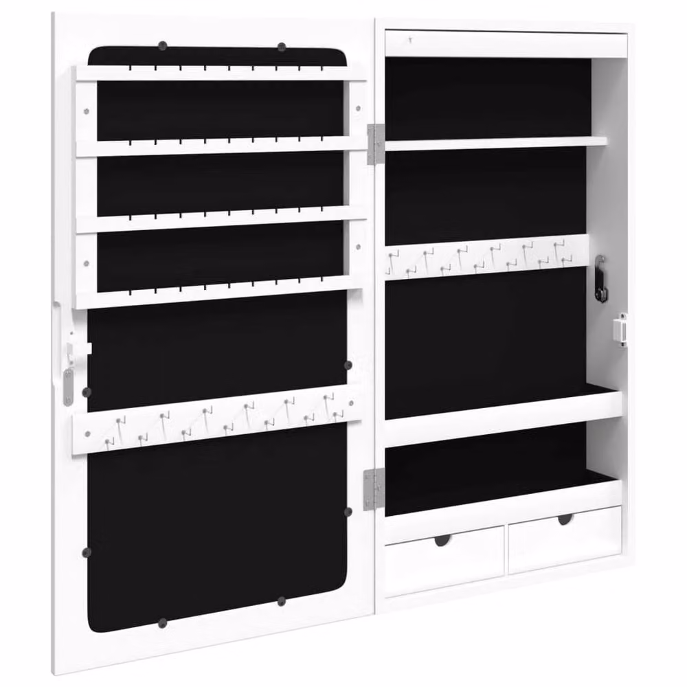 Berkfield Home Mirror Jewellery Cabinet with LED Lights, Wall Mounted, White, W: 37.5 cm, D: 10.0 cm, H: 67.0 cm – 2
