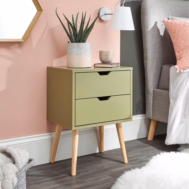 GFW Nyborg 2 Drawer Bedside Table in Boa Green