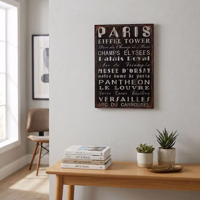 Premier Housewares Paris City Wall Plaque, Multicolour and Black Vintage Wood Design – 2