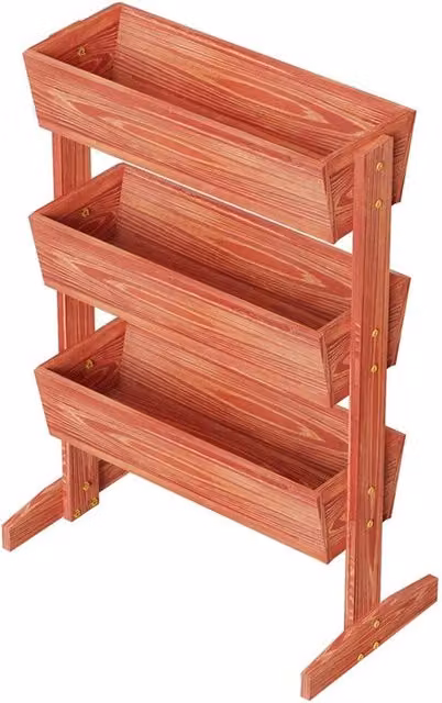 NESTLUNE 3 Tier Wooden Raised Planter Stand Herb and Vegetable Garden Box in Brown