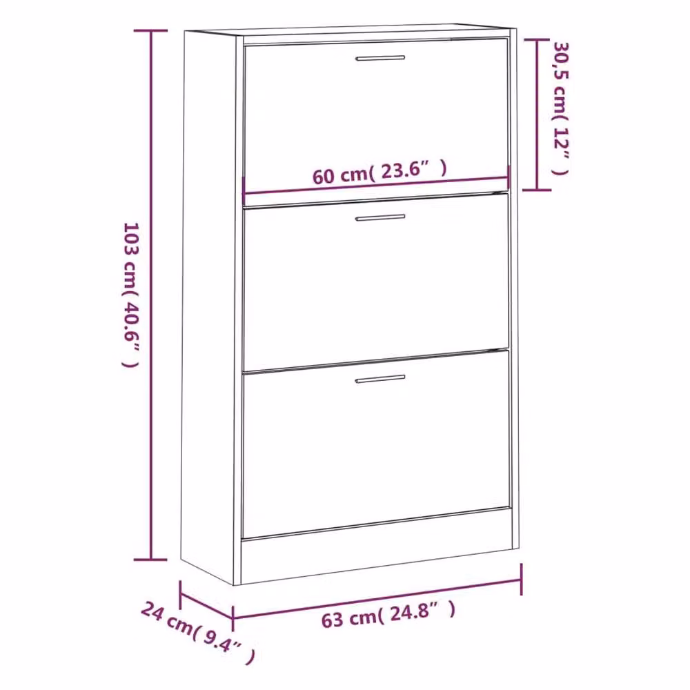 Berkfield Home Black Modern Shoe Cabinet in MDF, W/D/H: 63 x 24 x 103 cm – 5