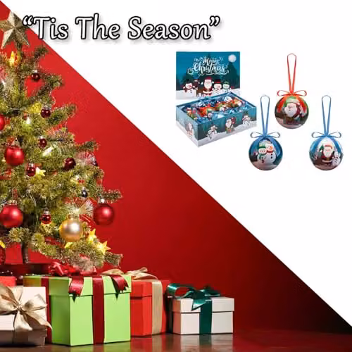 VFM e-Store Multicolour Santa Christmas Bauble Set, 12 Piece Round Hanging Ornaments, Diameter: 7.5 cm – 7