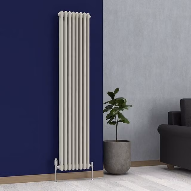Lux Heat Vertical Coloured Column Radiator in Stone White, H 180 cm x W 38 cm