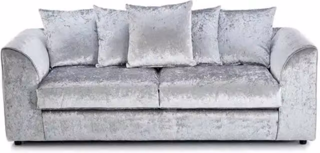 SNUG FURNITURE BIRMINGHAM LTD Silver Crushed Velvet 3 Seater Scatterback Sofa with Included Scatter Cushions