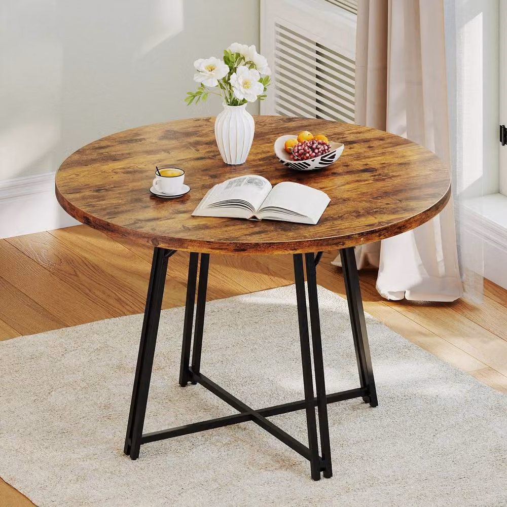 Costway Modern Round Dining Table in Brown, Diameter: 118 cm – 2