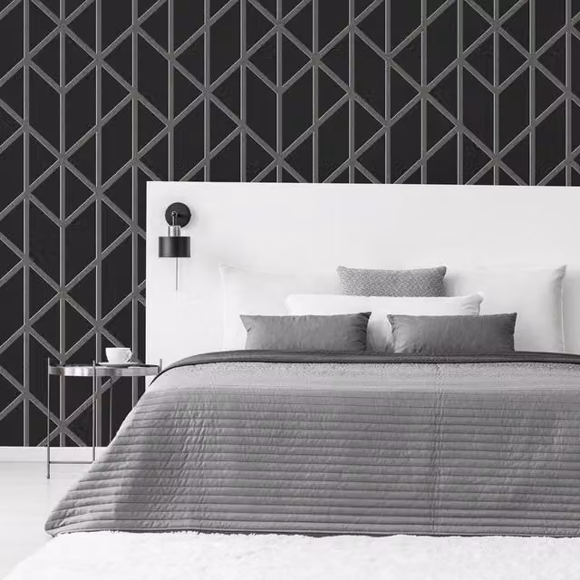 Superfresco Geometric Abstract Art Deco Wallpaper in Anthracite Grey