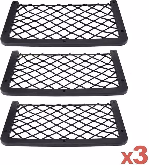 EONLION 3 Pack Large Wall Mounted Storage Net Pockets in Black, W: 50 cm x H: 50 cm