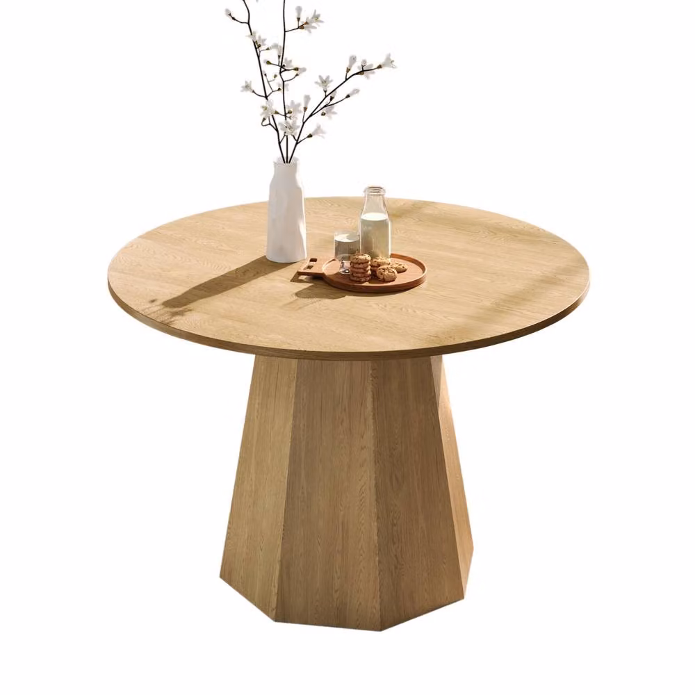 BTM Scandinavian Round Oak Dining Table, 4-6 Seater, Sand and Brown, Diameter: 120 cm – 3