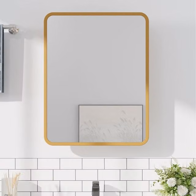 Lifeideas Modern Wall-mounted Mirror Cabinet in Gold with Adjustable Internal Shelves, W/D/H: 61 x 13 x 76 cm