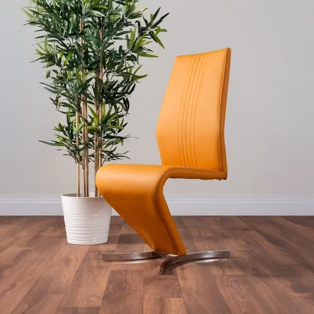 FurnitureboxUK Set of 2 Willow Contemporary Z Shaped Faux Leather Dining Chairs with Chrome Metal Legs in Yellow – 1