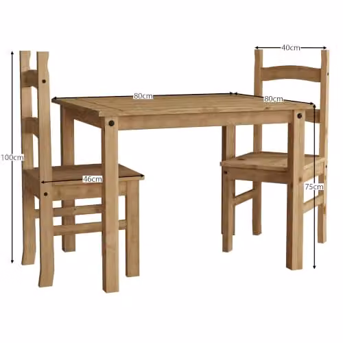 Vida Designs Corona 2 Seater Dining Set in Brown Waxed Pine, W/D/H: 75 x 75 x 75 cm – 4