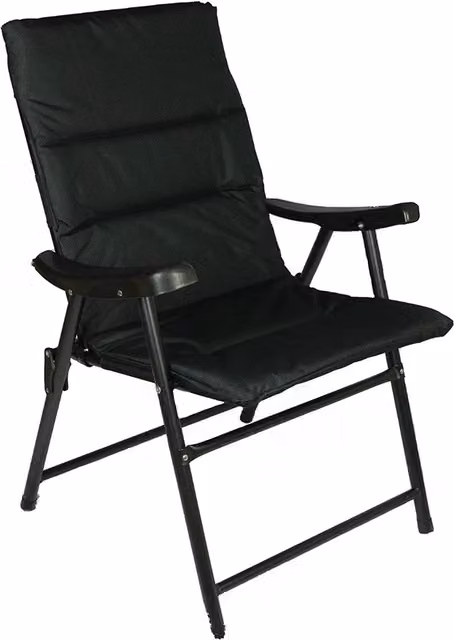 HyFive Folding Outdoor Garden Deck Chair with Armrests and Foam Cushions in Black and Grey
