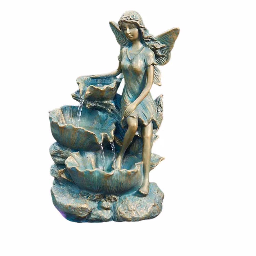Marco Paul Solar Fairy Falls Cascade Water Fountain in Turquoise and Multicolour Stone Effect – 2