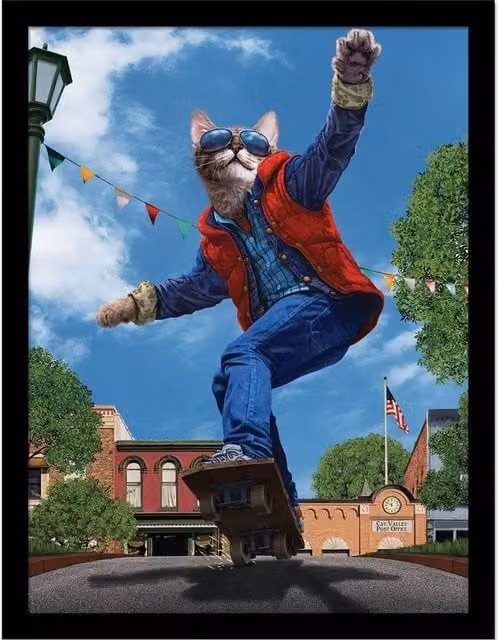 Vincent Hie Cat To The Future Framed Paper Poster in Bright Blue