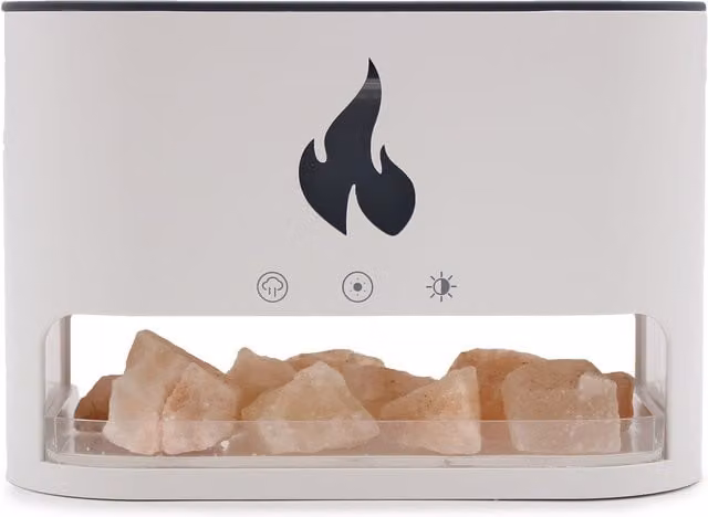 KDMD White Blaze Aroma Diffuser with Himalayan Salt Chamber and Flame Effect in Cream and Beige