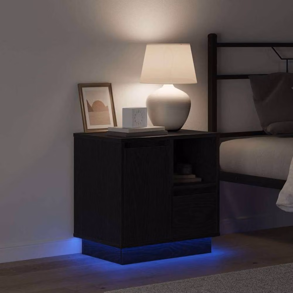 Berkfield Home Elegant Bedside Cabinet with Integrated LED Lighting in Black Oak, W: 50 cm, D: 34 cm, H: 50 cm – 3