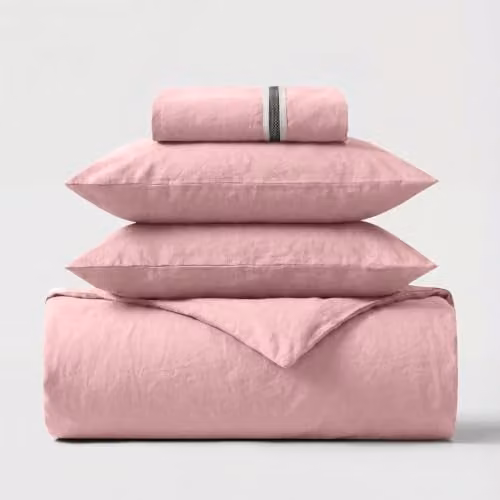Bedable 300 Thread Count 100% Cotton Percale Bedding Set in Pink, King Size