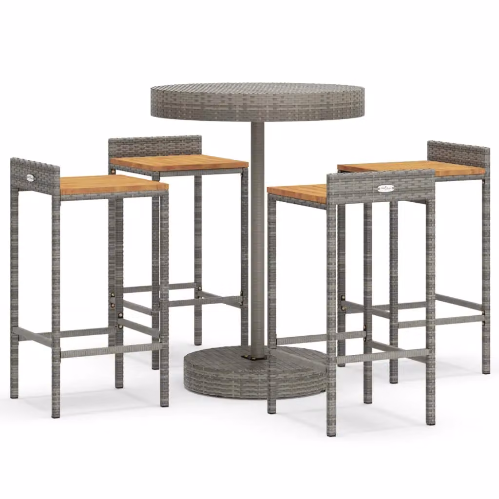 Berkfield Home 5 Piece Grey Poly Rattan and Solid Acacia Wood Garden Bar Set – 2