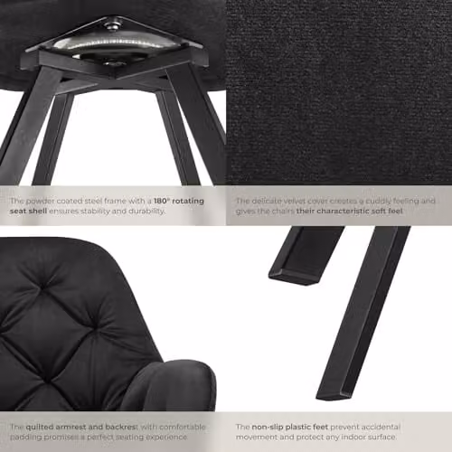 tectake Set of 2 Lucia Armchairs in Black with Geometric Pattern and Matt Metal Legs – 6