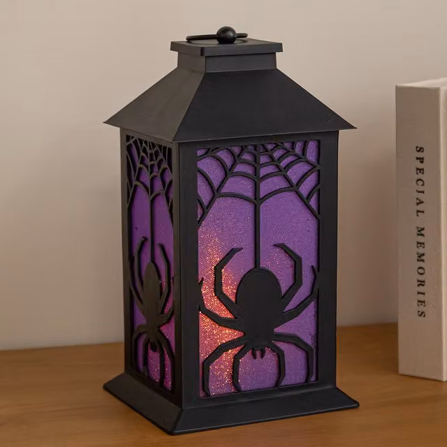 Samuel Alexander Black Battery Powered Light Up Spider Halloween Lantern with LEDs, 32 cm