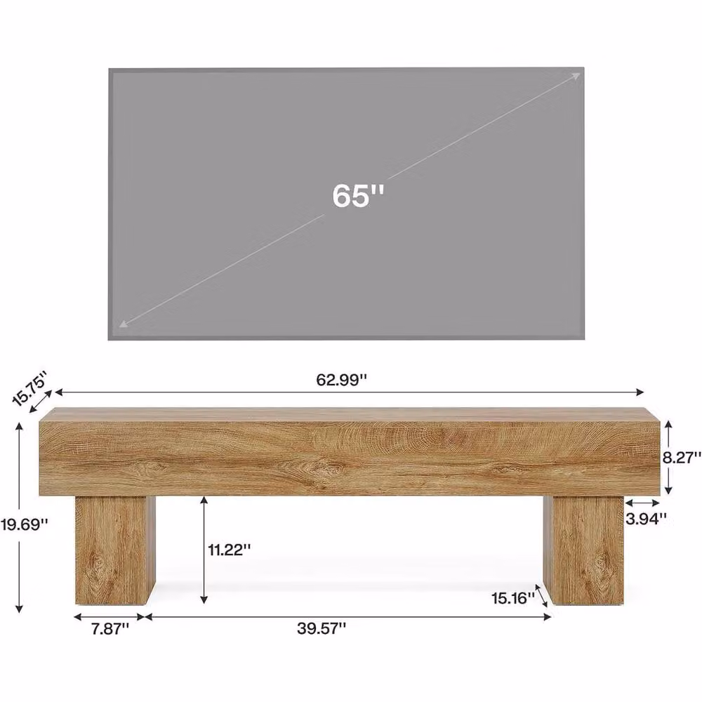 VOGREX 63-Inch Wood TV Stand Console Table in Beige – 2