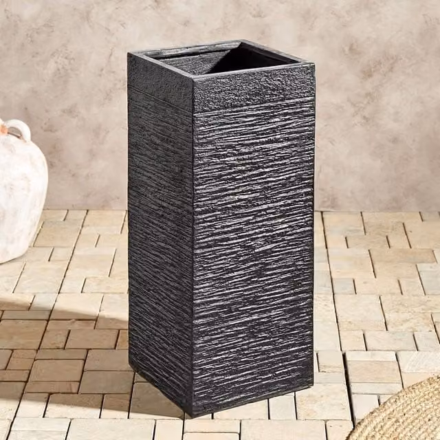Wyld and Coco Tall Square Fibre Clay Planter, Black, W/D/H: 26 x 26 x 60 cm – 1