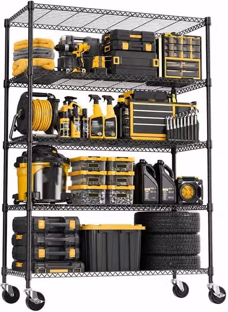 KORVIXA Black Metal Garage Shelving and Tool Storage Rack, W/D/H: 100 x 100 x 100 cm – 1