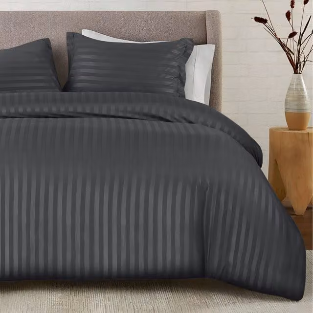 Cotton Passion Microfibre Striped Duvet Cover and Pillowcase Set in Grey/Anthracite, Duvet Cover: 200 x 220 cm, Pillowcase: 50 x 75 cm