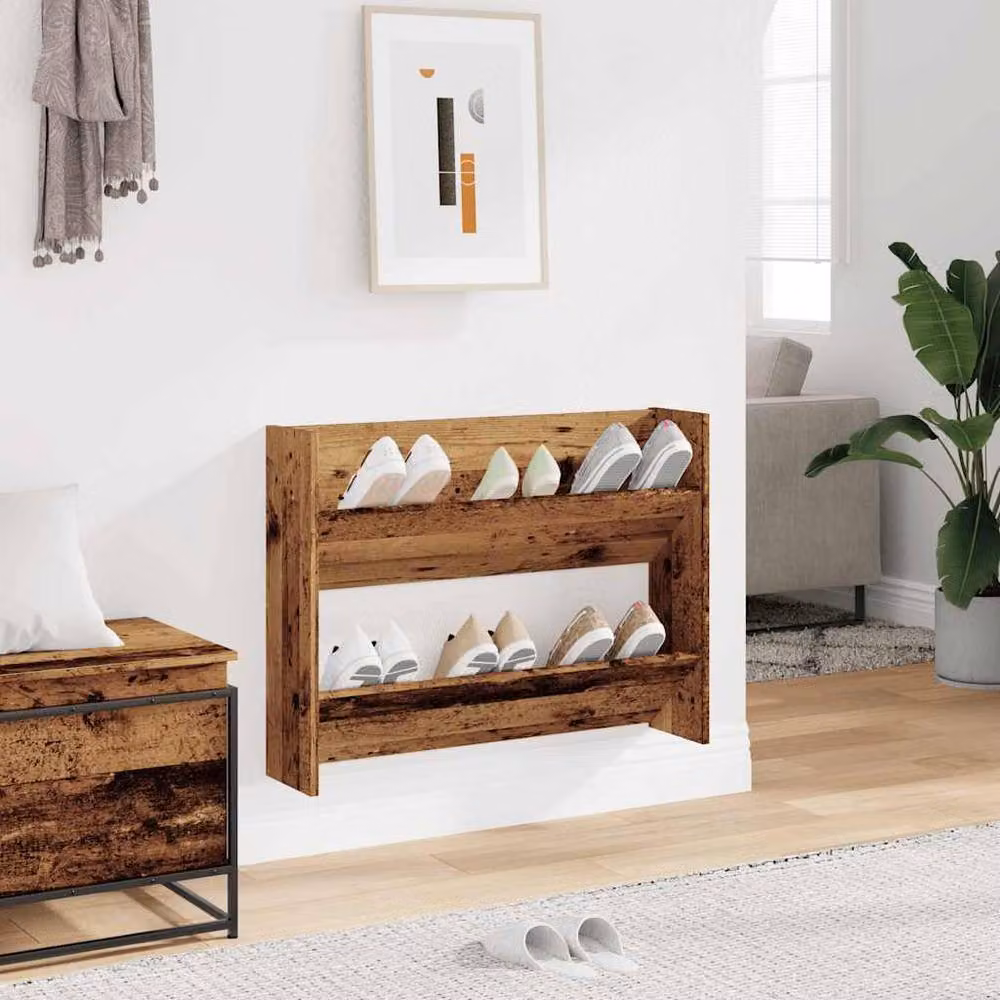 Berkfield Home Wall Mounted Shoe Cabinet in Old Wood Brown, W/D/H: 80 x 18 x 60 cm – 2