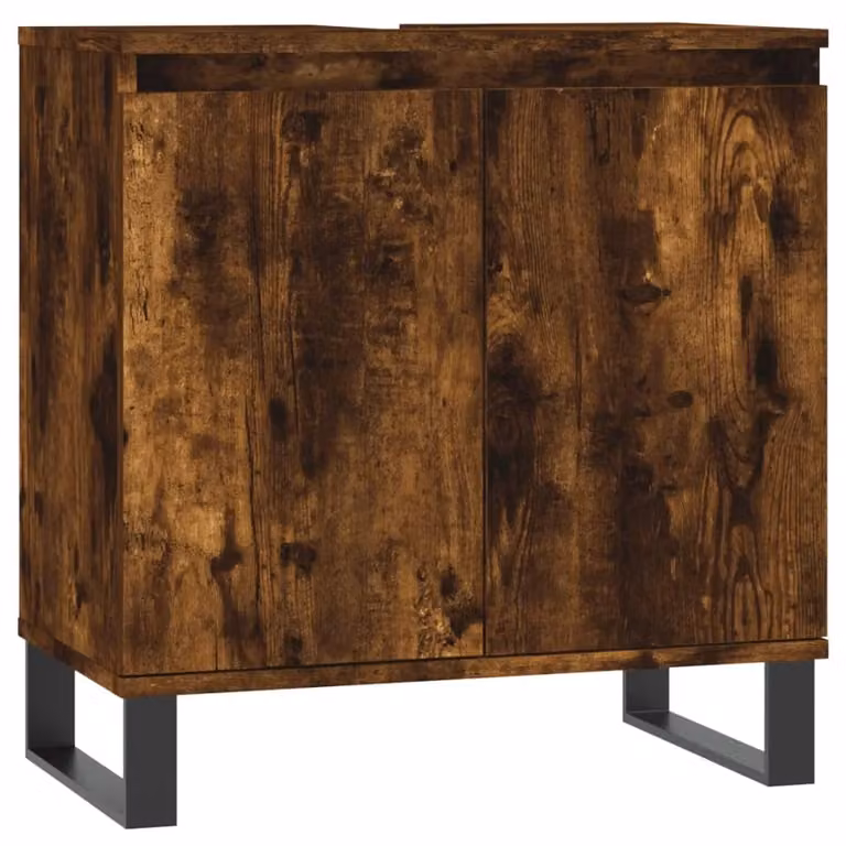 Berkfield Home Smoked Oak Bathroom Cabinet, Brown, W/D/H: 58 x 33 x 60 cm