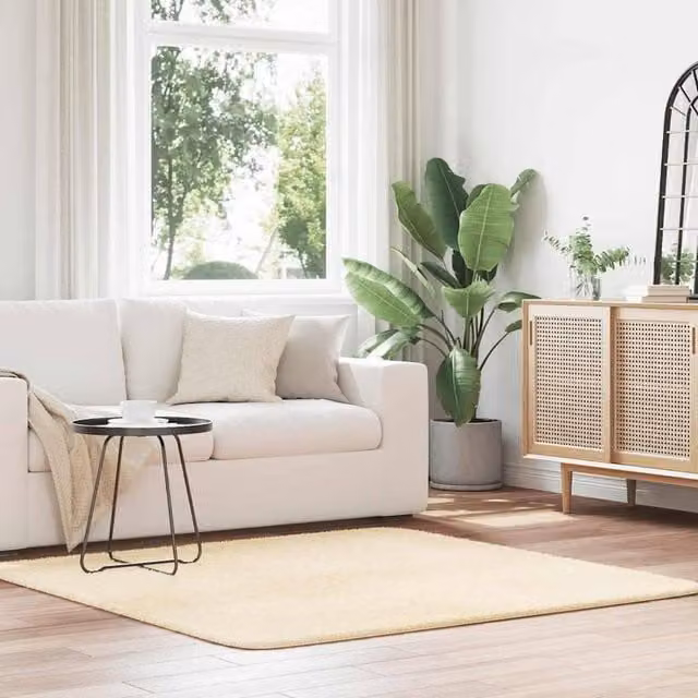 Berkfield Home NAVARRA Shaggy High Pile Rug, Beige, W: 160 cm, D: 160 cm