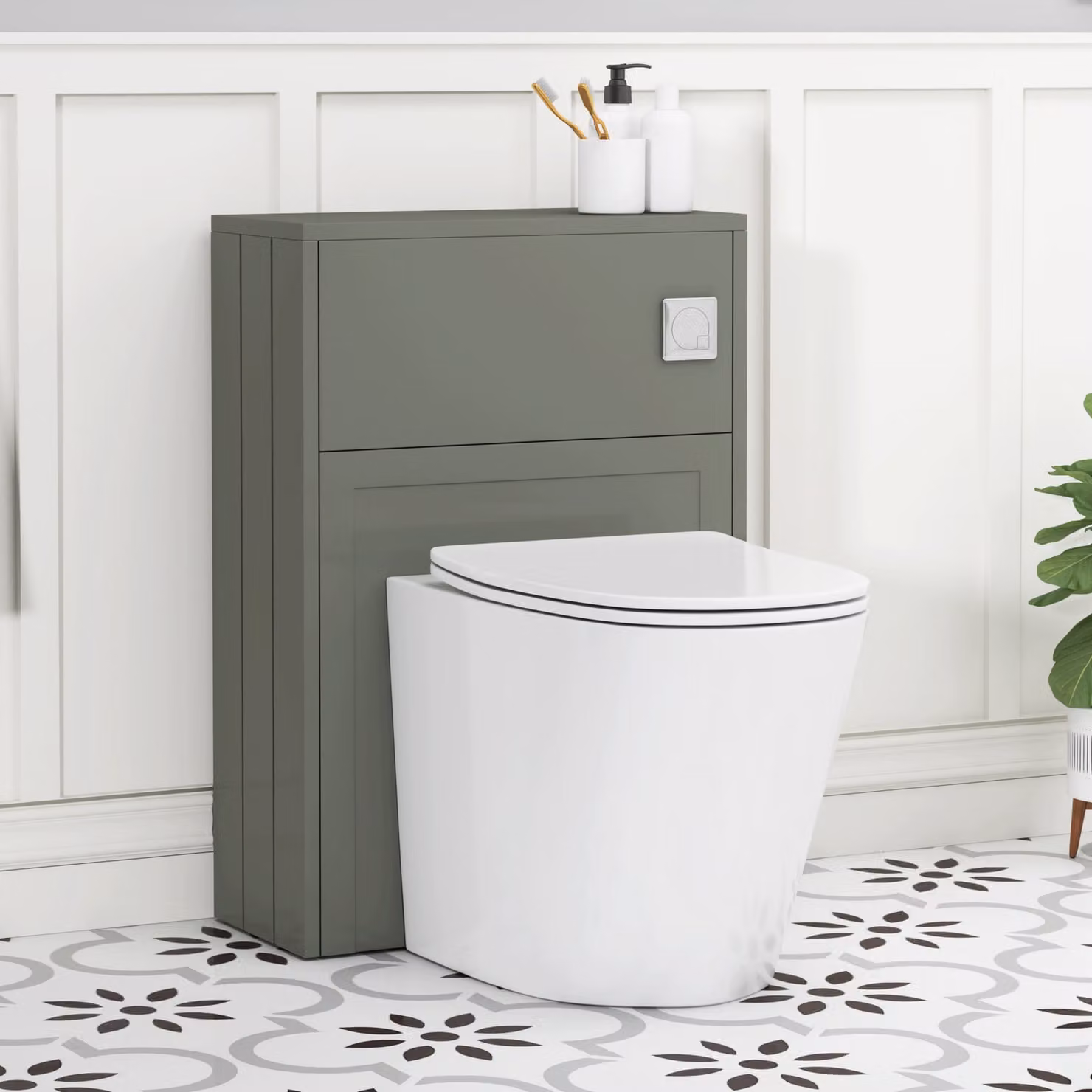 Royal Bathrooms Elmore Matte Green BTW WC Unit with Cesar Rimless Ceramic Toilet Pan, Slim Seat and Cistern, Width: 55 cm