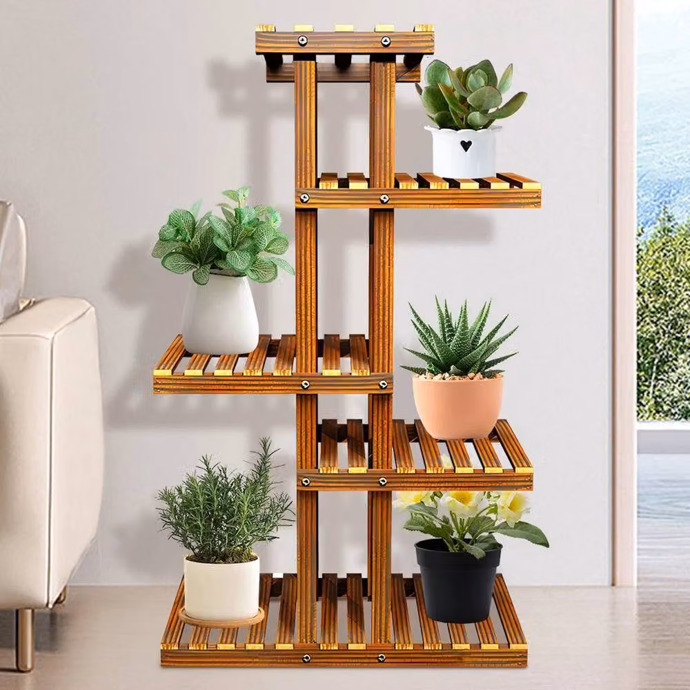 KORVIXA 5 Tier Brown Wood Plant Stand for Indoor and Outdoor Use – 2